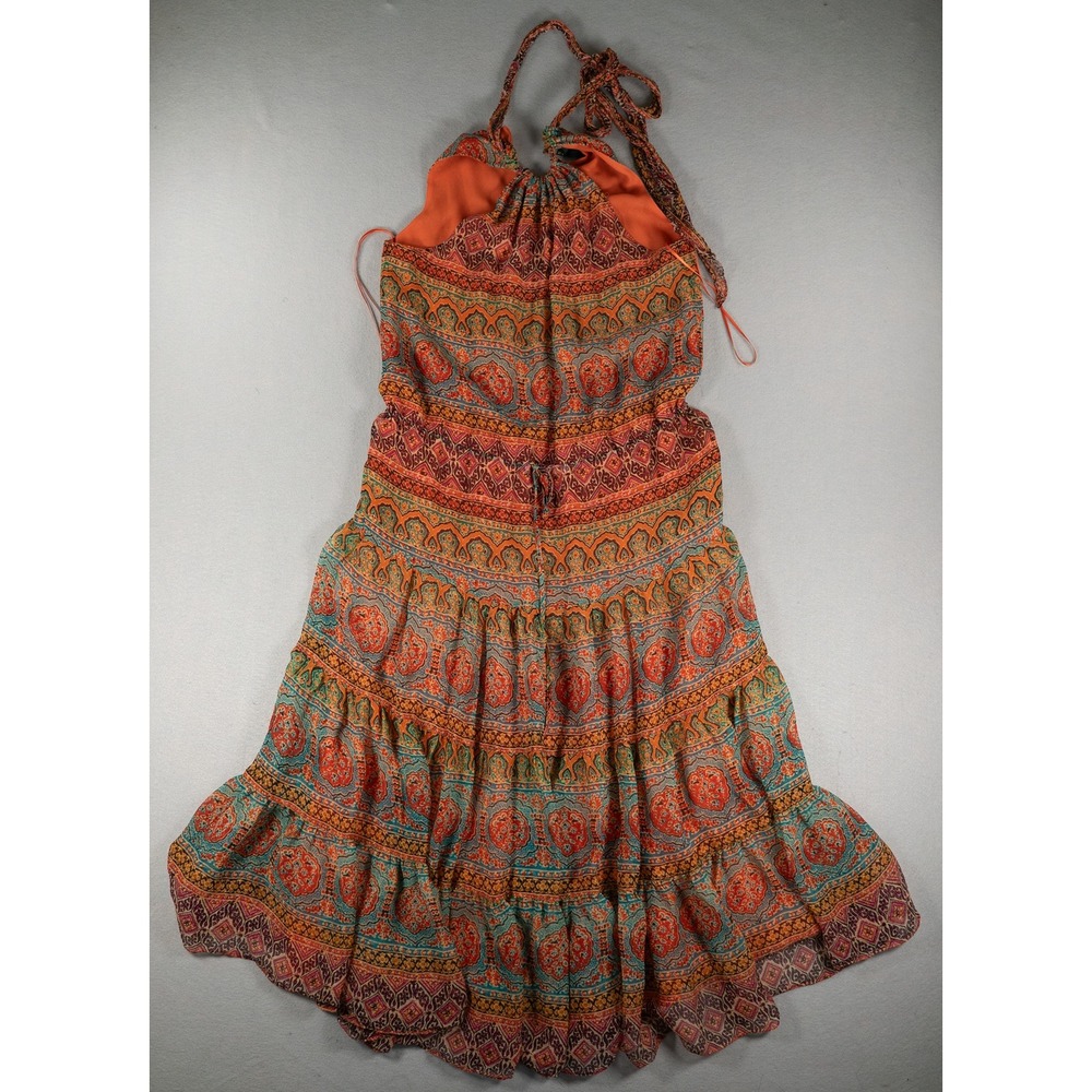 Lauren Ralph Lauren Silk Paisley Tiered Halter Midi Dress Orange Multi Size 8